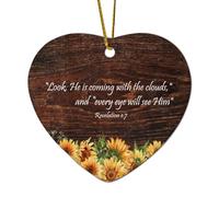 Bible Heart Décorations de Noël en céramique Revelation 1:7 Look, He Is Coming with The Clouds, And Every Eye Will See Him Ornements pour sapin de Noël, souvenir de Noël, souvenir du Nouvel An