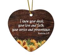 Bible Heart Décorations de Noël en céramique Revelation 2:19 I Know Your Deeds, Your Love And Faith, Your Service And Perseverance Ornements pour sapin de Noël, souvenir du Nouvel An