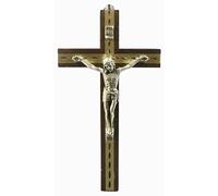 Biblegifts - Crucifix "Corpus Christi" en bois sombre de 20 cm avec incrustation en métal - Décoration murale à suspendre - Croix de Jésus - Idéal pour les ecclésiastiques et les croyants