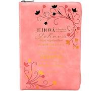 Biblia para Mujeres Reina Valera 1960 Letra Gigante de 14 Puntos Tamano Manual con Cierre y Indice Semil Piel Rosa Floreada Jehova te Bendiga y te guarde Edicion Limitada