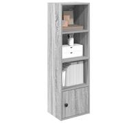 Bibliothek Bücherregal Sonoma Grau 102 cm Höhe mit Tür aus Holzwerkstoff, Stabiles Bücherregal mit mehreren Fächern für Wohnzimmer, Büro, Flur, Vielseitiges Aufbewahrungsregal für Deko und Pflanzen