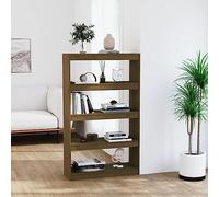 Bibliothek Raumteiler aus Massivholz Kiefer 80x30x135 cm Honig, Bücherregal mit 4 Fächern, Stabiles Wohnzimmer Regal für Bücher, Zeitschriften, Deko, als Raumtrenner im Flur oder Arbeitszimmer