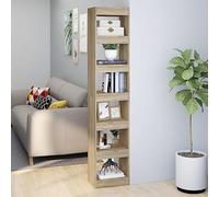 Bibliothek Raumteiler Bücherregal aus Eiche Sonoma 198 cm hoch, schlankes Design 40x30 cm, hohe Stabilität für Wohnzimmer Flur, viel Stauraum für Bücher DVDs Deko, Wandbefestigung inklusive