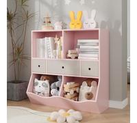 Bibliothèque 2 en 1 pour enfants et jouets, avec 3 tiroirs et 4 compartiments ouverts, étagère de rangement pour chambre d'enfant, salle de jeux, maternelle 93 x 29 x 93 cm, rose