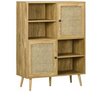 Bibliothèque 2 Portes 4 Niches Style Bohème Chic Cannage En Rotin Panneaux Aspect Chêne Clair