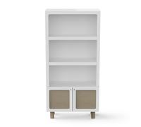 Demeyere Bibliothèque Enfant Ouverte avec Rangement 2 Portes en Bois - Gamme OCHNA - Coloris Blanc Mat et Bois Hévéa avec Finitions Chêne Kronberg - 78,2 x 175,5 x 34,5 cm