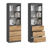 Bibliothèque 3 tiroirs 2 étagères - Etagère de bureau - Meuble de rangement - 60x35x180 cm - Anthracite et Chêne
