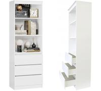 Bibliothèque 3 tiroirs 2 étagères - Etagère de bureau - Meuble de rangement - 60x35x180 cm - Blanc