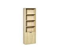 Bibliothèque 4 étagères armoire 2 portes dim. 59 x 29 x 180 cm effet bois clair