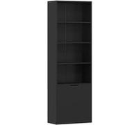 HomCom Bibliothèque 6 niveaux 59x29x180 cm, 4 compartiments ouverts, 2 portes, Noir