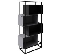 Bibliothèque 4 Niches - ROBA - Minecraft - Étagère Droite en Métal & Bois - Noir / Gris