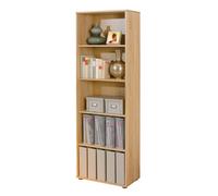 Inter Link - Bibliothèque - Étagère sur pied - 5 compartiments - Étagères réglables en hauteur - Étagère en bois - Salon - Bureau - Parini 4 - Fini chêne