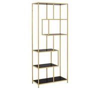 Toilinux - Bibliothèque 5 étagères asymétriques en MDF et métal - Noir et Doré - Sireine Or