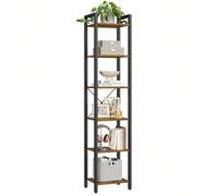 Bibliothèque 6 niveaux, Étagère livres, Meuble de rangement ouvert, pour bureau, salon, chambre, 40 x 30 x 178,6 cm, Marron Rustique et Noir Histoire vraie : Des planches marron rustique, du metal noi