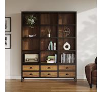 Bibliothèque 6 tiroirs 12 niches en métal et bois de cèdre - shelby