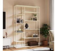 Bibliothèque à 9 étagères, blanche ELISABETH, armoire de rangement au design moderne pour salon, chambre à coucher ou bureau, rangement de livres et étagères décoratives