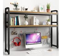 Bibliothèque à 2 niveaux à monter soi-même, organiseur de bureau sur pied, multi-usages, étagère de rangement en bois et métal, support de rangement pour bureau, grille de bureau, noir, 115 cm