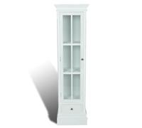 Bibliothèque à 3 compartiments en bois blanc | Vitrine étroite, tiroir inférieur, porte, MDF, laqué blanc, style maison de campagne, bureau, salon, chambre à coucher