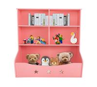 Bibliothèque à 3 compartiments pour enfants, 79 x 36,5 x 82,5 cm, étagère pour enfants, en panneau PVC, avec 5 boîtes, étagère pour livres, peluches, voitures jouets et accessoires d'art, debout au