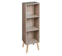 Bibliothèque à 3 étages en bois massif avec pieds de style scandinave, finition chêne antique, pieds élégants en hêtre inclus