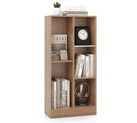 CostwayBibliothèque à 5 Cases Meuble de Rangement Autoportant avec 2 Kits Anti-basculement Etagère d'Affichage en Bois de 50 cm Naturel
