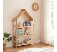 Bibliothèque à 3 niveaux pour enfant Hamarøy en forme de cabane bambou 137 x 90 x 30 cm naturel [en.casa]