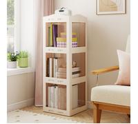 Bibliothèque à 3 Niveaux Rotative à 360° COSTWAY, 108cm Étagère d'Angle Pliante de Sol Translucide pour Salon Chambre Bureau, Blanc