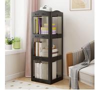 Bibliothèque à 3 Niveaux Rotative à 360° COSTWAY 108cm Étagère d'Angle Pliante sur Sol Translucide pour Salon Chambre Bureau Noir