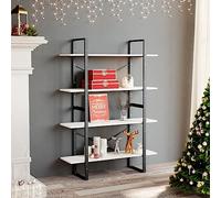 Bibliothèque à 4 étagères, blanche, 100 x 30 x 140 cm, en pin massif, robuste, pour salon, bureau, espace de rangement polyvalent