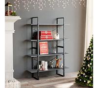 Bibliothèque à 4 étagères, grise, 100 x 30 x 140 cm, en pin massif, robuste, pour livres, magazines, décoration, polyvalente
