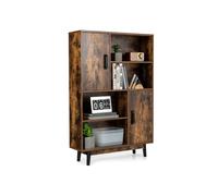 Helloshop26 Bibliothèque à 4 Niveaux 80 x 24 x 120 cm Rangement avec Portes et étagères Ouvertes Style Moderne en Bois Couleur café 20_0010722