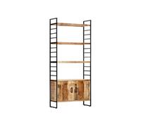 Bibliothèque à 4 Niveaux Armoire à Livres Etagère à Livres Meuble de Rangement avec 2 Portes et 3 Etagères 80x30x180 cm Bois de Manguier Brut