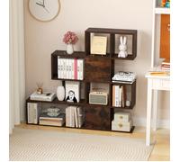 Bibliothèque à 5 Niveaux en Forme de S COSTWAY, 6 Compartiments, Étagère de Rangement, pour Salon Bureau Chambre, Marron Rustique