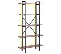 Bibliothèque à 5 Niveaux en Panneau de Particules Acier Bois Foncé et Noir à LED