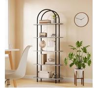 Bibliothèque à 5 Niveaux,Étagère Ouverte,Meuble de Rangement en Bois,Bibliothèque Arrondie,Présentoir à œuvre d’Art,gris