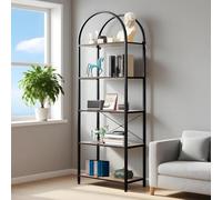 Bibliothèque à 5 Niveaux, étagère sur Pied bombée en Bois et métal, étagère Industrielle, Facile à Monter, Exposition d'art multifonctionnelle pour Salon, Chambre à Coucher, 60 x 28 x 180 cm - A