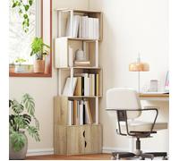 Bibliothèque à 5 niveaux, meuble de rangement avec étagères et placard double porte, 60 x 23,8 x 179,2 cm, bois naturel