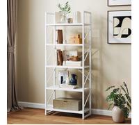 Bibliothèque à 5 niveaux YITAHOME, étagère haute avec structure en métal, blanc pur