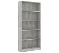 Bibliothèque à 5 niveaux80x24x175 cm Gris béton Étagère de rangement en bois contreplaqué