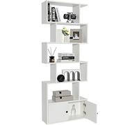 Costway Bibliothèque Étagère échelle 6 niveaux Forme en S Style moderne 2 portes 70×23×183 cm Blanc