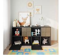 Bibliothèque à 8 Niveaux - Meuble de rangement - Avec portes - module escalier - bois- pour Salon Bureau Chambre - 125x30x60cm- Noir