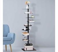 Bibliothèque à 9 niveaux avec structure métallique, tour de livres verticale, étagère échelle haute et étroite, design gain de place, étagère d'angle pour petits espaces, présentoir multifonctionnel