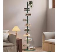 Bibliothèque à 9 Niveaux en métal, Tour à Livres Verticale, bibliothèque Haute et étroite, étagère d'angle pour Petits espaces, étagère d'affichage Polyvalente pour Bureau à Domicile (Vert)