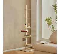 Bibliothèque à 9 niveaux réglable en hauteur avec colonne vertébrale verticale, support rotatif pour livres, photos, œuvres d'art et plantes - Design blanc élégant