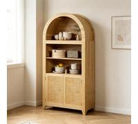Bibliothèque à Arc avec Rangements, Meuble Incurvé Style Mid-Century Moderne à 5 Étages avec Porte, Étagère Ouverte pour Bureau ou Salon (Modèle 2)