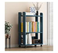 Bibliothèque à roulettes à 3 niveaux avec roues universelles, petite étagère pour la maison, le bureau, le salon, la chambre à coucher, étagère compacte bleue pour petits espaces