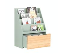 SoBuy KMB95-GR Étagère à Livres pour Enfant, Bibliothèque à roulettes pour Chambre d'enfant, Meuble Rangement Enfant pour Jouets et Livres, 4 Compartiments et 1 Tiroir à roulettes