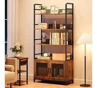 Bibliothèque à trois couches en bois de fer et grille de fer avec porte d'armoire - Bibliothèque industrielle à 3 niveaux - Étagère de rangement ouverte - Bibliothèque rustique - 180 x 80 x 30 cm