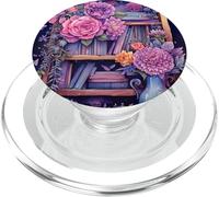 Bibliothèque Aquarelle Rose Violet avec Livres Et Fleurs PopSockets PopGrip pour MagSafe