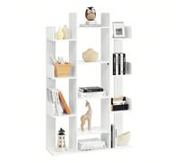 Bibliothèque Arbre, Étagère À 13 Compartiments, Meuble De Rangement, 86 X 25 X 140 Cm, Avec Coins Arrondis Et Rebords, Blanc Blanc